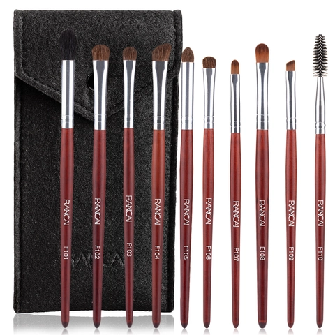 Professionele Make-up Borstels Mahoniehouten Handvat Synthetische Vezel Poeder Oogschaduw Kwast Met PU-Leren Ritszak
