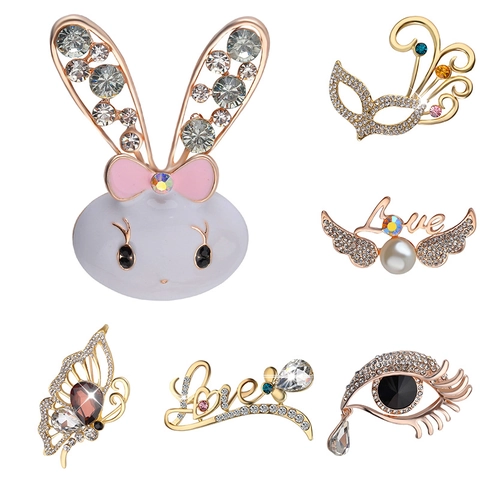 Alloy Rhinestone Enamel Brooch Personalized Creative Rabbit Butterfly Eye Heart Shape Electroplated Jewelry Pin For Unisex Fashion Decoration