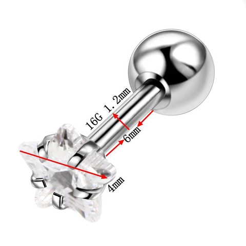 Orecchini A Stella Acciaio Inossidabile Zircone Cartilagine Barbell Chiusura A Vite Gioielli Piercing Per Donne Uomini Minimalista