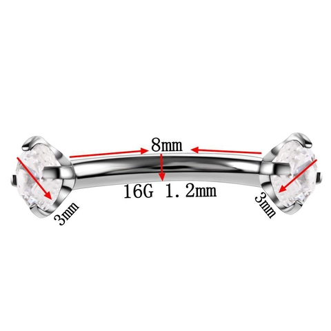 Curved Barbell Eyebrow Ring Stainless Steel Cubic Zirconia Piercing Jewelry Colorful Body Decoration For Men Women