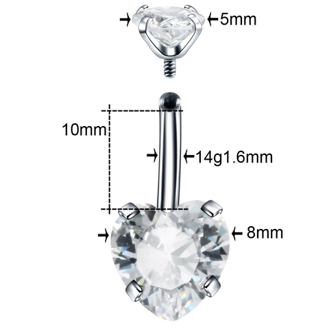 Hartvormige Zirkonia Buiknavel Piercing Roestvrij Staal Gebogen Bar Navel Sieraden Voor Vrouwen Elegante Body Decor