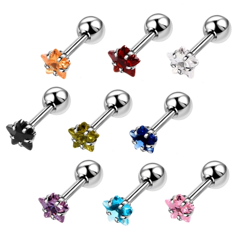 Orecchini A Stella Acciaio Inossidabile Zircone Cartilagine Barbell Chiusura A Vite Gioielli Piercing Per Donne Uomini Minimalista