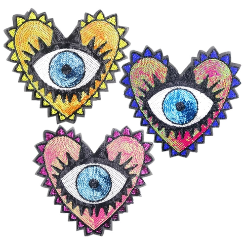Μεγάλο Μπάλωμα Με Πούλιες Σε Σχήμα Καρδιάς Evil Eye Κέντημα Επίθεμα Για Ρούχα Τσάντες DIY Χειροτεχνία Μποέμ Στυλ