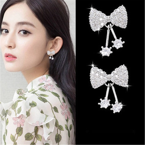 Tige en Argent Sterling 925 Boucles d'Oreilles Clous en Strass pour Femmes Cuivre Étoile Lune Cœur Flocon de Neige Nœud Bijoux de Mode