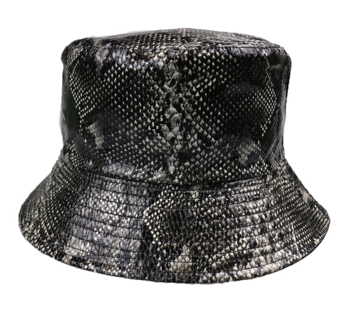 Faux Leather Snake Print Bucket Hat Reversible Foldable Streetwear Basin Cap Outdoor Sun Protection