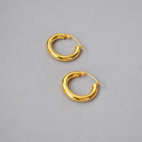 Minimalist Copper Hoop Earrings For Women Gold Plated Geometric Round Small Thick Earring Fashion Jewelry Gift
