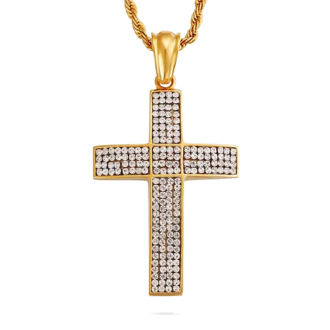 Colgante De Cruz Iced Out Collar Acero Inoxidable Chapado En Oro De 18K Circonita Hip Hop Joyería Para Hombre Mujer