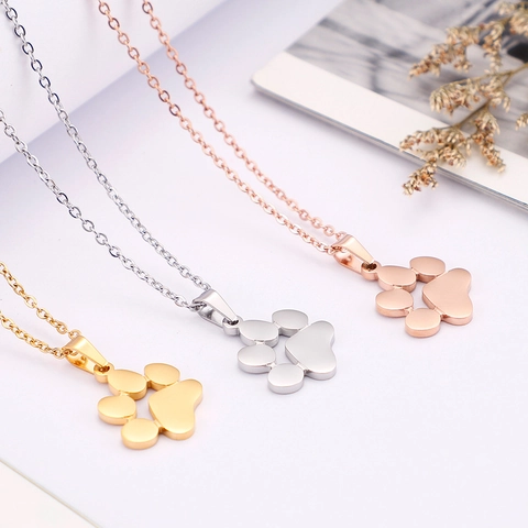 Lindo Juego de Joyas de Acero de Titanio con Estampado de Pata de Animal para Mujer Collar con Colgante de Garra de Perro Gato