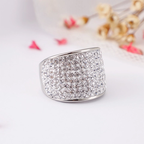Anillo De Banda Ancha Acero Inoxidable Pavé Circonita Accesorio De Moda Geométrico Mujeres