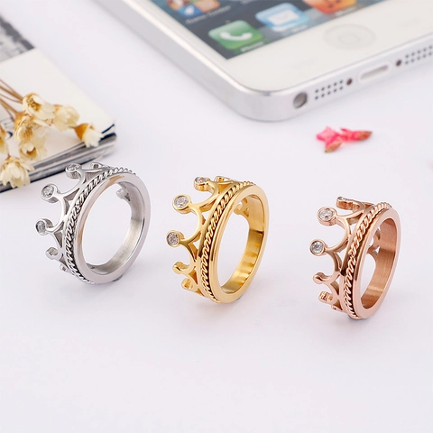Elegant Crown Ring For Women Stainless Steel Zircon Inlaid Inlaid Twisted Rope Band Non-Tarnishing Fashion Jewelry Gift