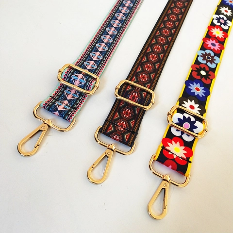 Verstelbare Brede Tashandvat In Etnische Stijl Voor Dames Crossbody Handtas Vervangende Schouderriem Met Gouden Gesp Geometrisch Bloemenpatroon