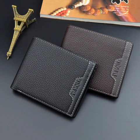 Herren Geldbörse Kurz PU Leder Mit Kieselmaserung Viele Kartenfächer Business Casual Bifold Horizontal