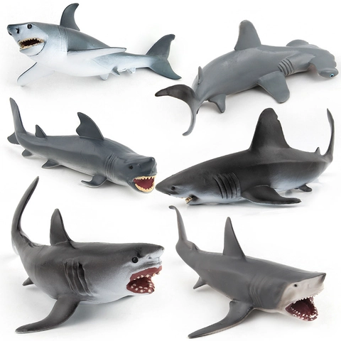 Realistic Solid PVC Shark Action Figure Simulation Megalodon Great White Hammerhead Blue Shark Marine Life Model Toys For Kids Boys Education Collection