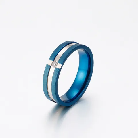 Geborsteld 316L Roestvrijstalen Ring Tweekleurige Band Met Zirkoon Inlay Moderne Industriële Sieraden Voor Mannen Vrouwen