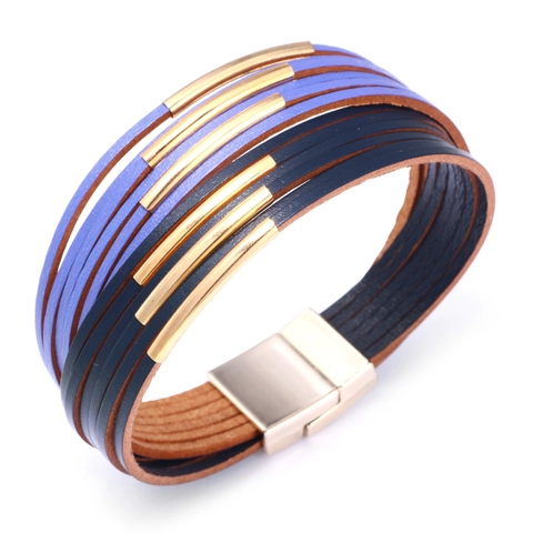 Mehrlagiges Wickelarmband Aus PU Leder Legierung Metallrohre Magnetverschluss Boheme Stil Modeschmuck Damen