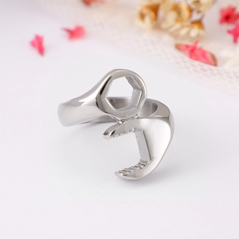 Kreativer Ring In Schraubenschlüssel Und Mutternform Industrial Punk Stil Titanstahl Silberne Farbe Unisex Schmuck
