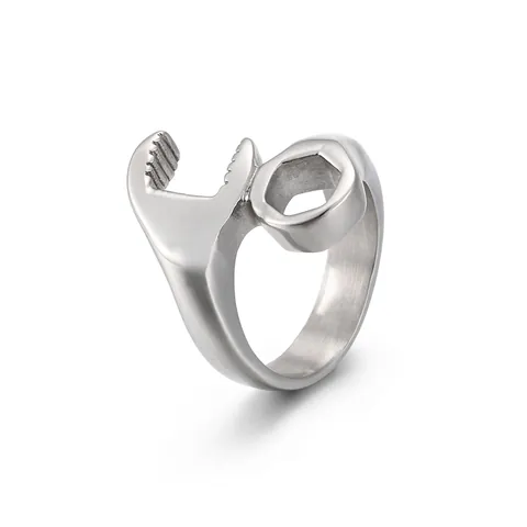 Kreativer Ring In Schraubenschlüssel Und Mutternform Industrial Punk Stil Titanstahl Silberne Farbe Unisex Schmuck