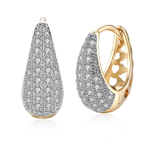 Copper Zirconia Hoop Earrings For Women Hollow Out Waterdrop Geometric Champagne Rose Gold Silver Color Plated Jewelry