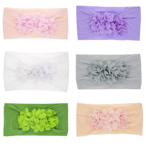 Baby Headband Nylon Elastic Soft Chiffon Flower Hair Band For Infant Toddler Girls Cute Solid Color