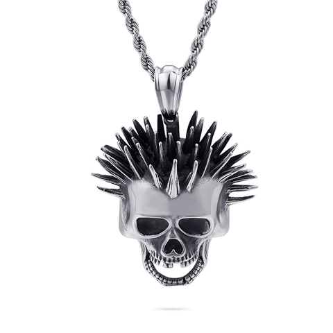 Skull Pendant Stainless Steel Spiked Mohawk Punk Hip Hop Ghost Head Jewelry For Men Pendant Only