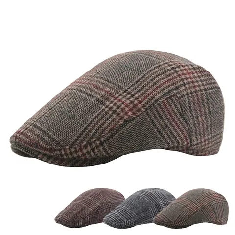 Vintage Geruite Platte Pet Britse Stijl Katoen Wolmix Ivy Newsboy Hoed Voor Heren Dames Herfst Winter Outdoor Casual