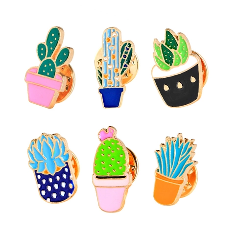 Spilla In Smalto Cactus Pianta Grassa In Vaso Cartone Animato Pin Lega Metallo Distintivo Colorato Gioielli Decorazione Abbigliamento