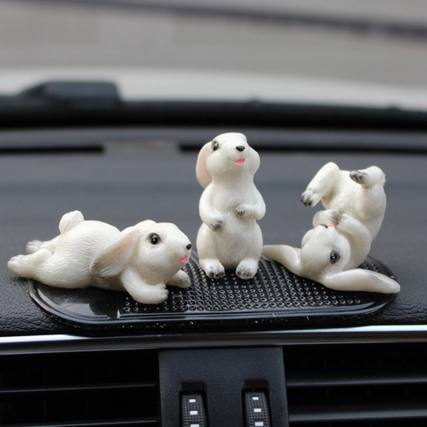 Süße Hasenfiguren Harz Mini Tier Ornamente Für Auto Armaturenbrett Home Desktop Dekoration Weißes Kaninchen Skulptur