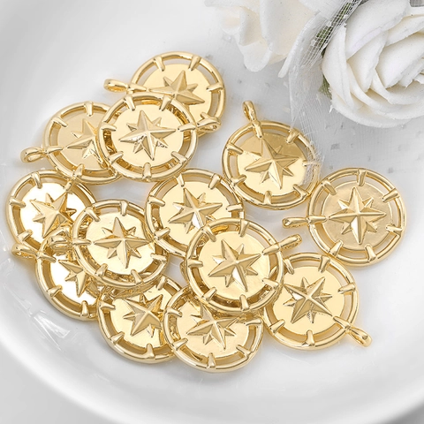 Retro Coin Charms Pendants Metal Alloy Gold Plated Portrait Relief Star Compass For DIY Necklace Bracelet Jewelry Making