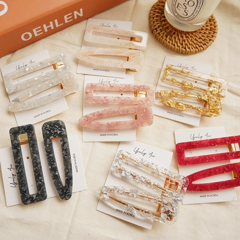 Pinzas Para El Cabello Geométricas Acrílico Resina Pan De Oro Plata Mármol Barrettes Pico De Pato Retro Brillante Horquilla Mujer