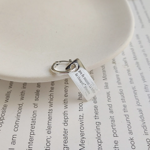 Retro 925 Sterling Silber Rechteckige Tag Tropfen Ohrringe Mit Französisch Gravierte Platte Minimalistischer Schmuck