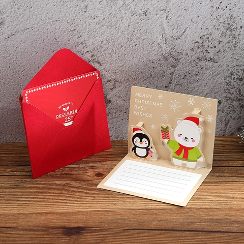 Biglietti Di Auguri Di Natale Pop-Up 3D Con Buste Rosse Babbo Natale Pupazzo Di Neve Renna Per Auguri Di Buone Feste Cartoncino