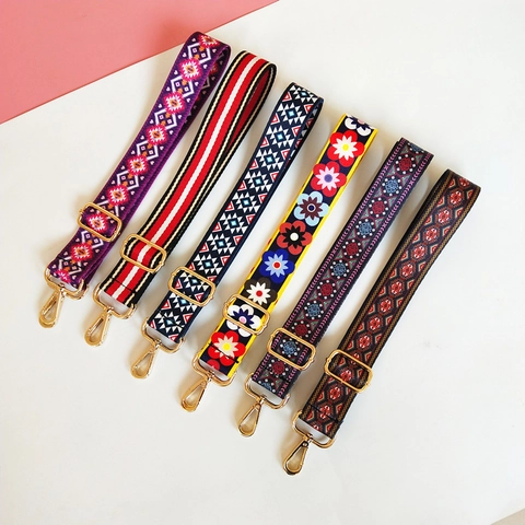 Adjustable Wide Shoulder Strap For Handbags Ethnic Bohemian Woven Crossbody Replacement Bag Belt With Metal Buckle