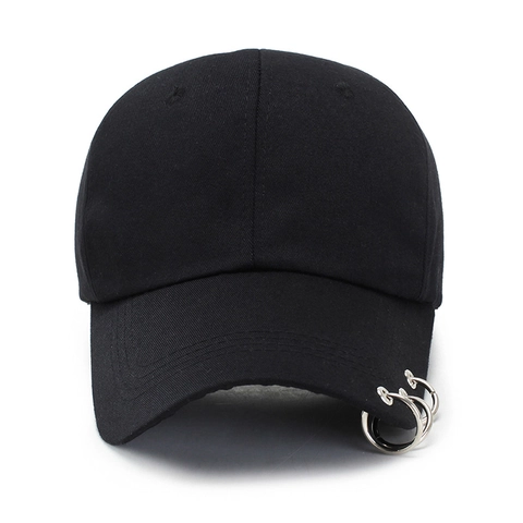 Casquette De Baseball Avec Anneaux Métalliques Bord Percé Streetwear Hip Hop Ajustable Polyester Chapeau De Soleil Décontracté