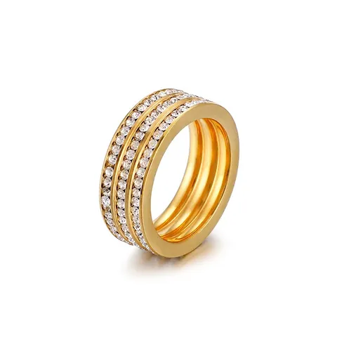 Anillo Moderno De Acero Inoxidable Para Mujer Con Múltiples Filas De Circonitas Diseño Ancho Apilable Joyería Elegante Para Regalo