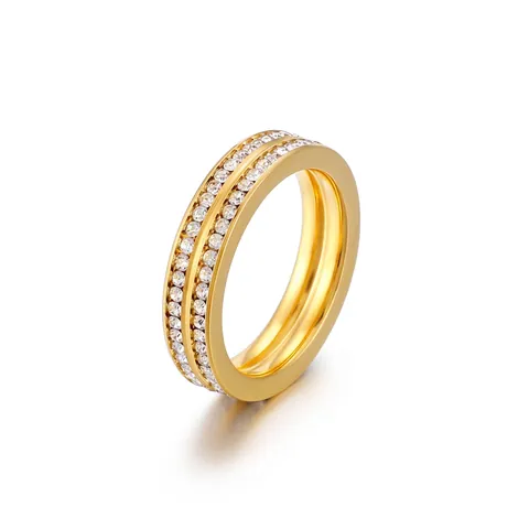 Anillo De Acero Inoxidable Doble Fila Circón Estrás Círculo Completo Joyería De Moda Para Mujeres