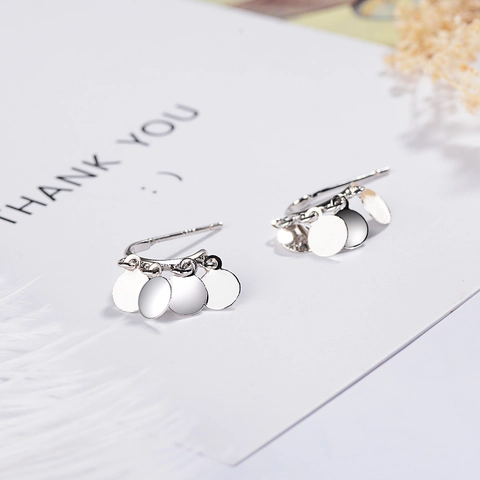 Minimalisti Orecchini Pendenti Tondi in Rame Donna Placcati Argento Con Frange di Dischi e Perno in Argento Sterling 925