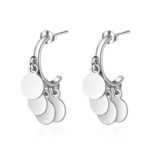 Minimalisti Orecchini Pendenti Tondi in Rame Donna Placcati Argento Con Frange di Dischi e Perno in Argento Sterling 925