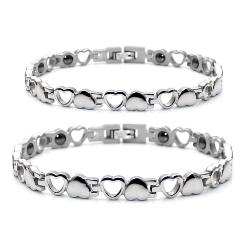 Fashion Titanium Steel Magnetic Therapy Heart Bracelet For Couples Hollow Heart Link Chain Polished Silver Jewelry Gift
