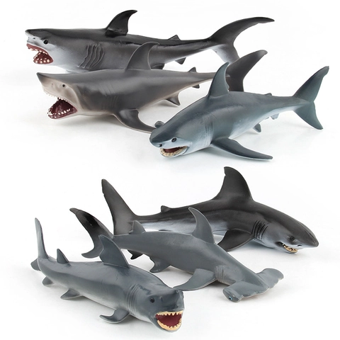 Realistic Solid PVC Shark Action Figure Simulation Megalodon Great White Hammerhead Blue Shark Marine Life Model Toys For Kids Boys Education Collection