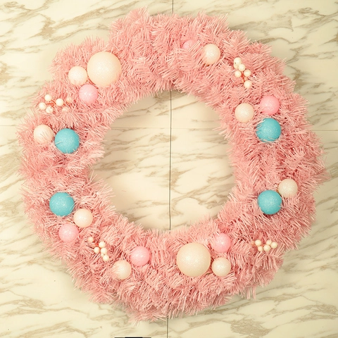Ghirlanda Di Natale Macaron Rosa Ghirlanda Artificiale In PVC Con Palline Colorate Per Decorazione Parete Porta Festa