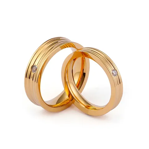 Titanium Stahl Band Ring 18K Vergoldet Zirkonia Minimalistisches Gerilltes Design Für Liebhaber Hochzeit Schmuck