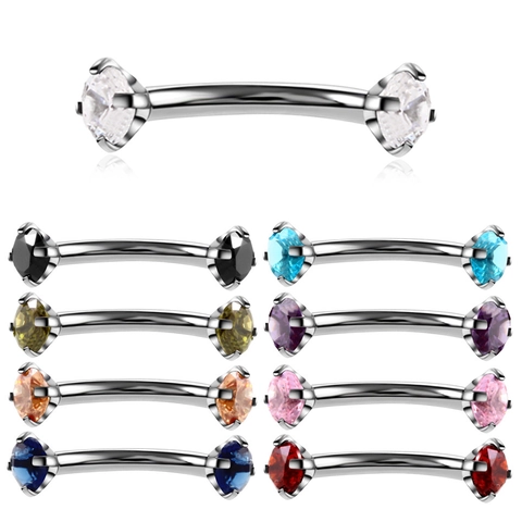 Curved Barbell Eyebrow Ring Stainless Steel Cubic Zirconia Piercing Jewelry Colorful Body Decoration For Men Women