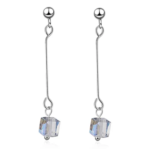 Pendientes Largos Elegantes de Cobre para Mujer Colgante Cuadrado de Cristal Artificial Joyería Geométrica
