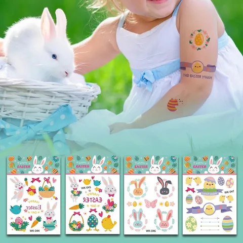 Tatuaggi Temporanei Di Pasqua Adesivi Impermeabili Trasferimento D'Acqua Coniglio Uovo Pulcino Cartone Animato Per Bambini