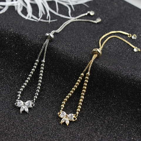 Pulsera De Mariposa De Cobre Con Circonita Cúbica Cierre Bolo Ajustable Joyería Elegante Para Mujeres