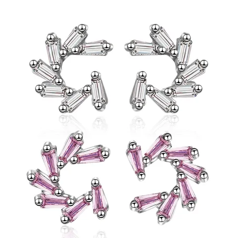 Mini Zirconia Windmill Stud Earrings For Women Simple Copper Jewelry With 925 Sterling Silver Post Geometric Inlaid Earrings