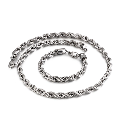 Collar Y Pulsera De Cadena De Cuerda Trenzada De Acero Inoxidable Joyería Hip Hop Unisex