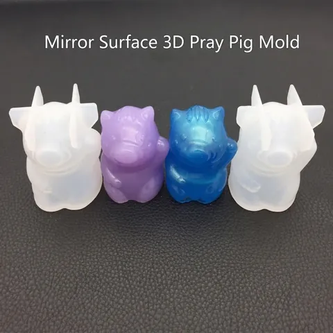 Silicone Mold Mirror Three Dimensional Blessing Pig Shape DIY Resin Epoxy Plaster Craft Tool Baking Cake Decorative Animal