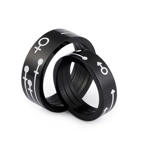 Titanium Steel Couple Rings Black Band With Gender Symbols Geometric Minimalist Personalized Style Jewelry For Men Women