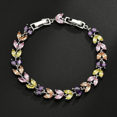 Luxe Koperlegering Zirconia Tarwe-aar Schakelarmband Voor Dames Witgoud Verguld Glinsterende Marquise Geslepen Edelsteen Etnische Sieraden